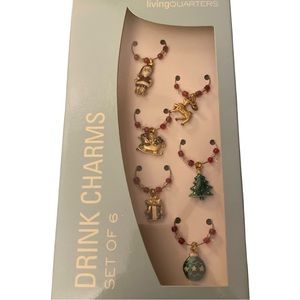 Holiday Wine Drink Glass Markers (Identifiers) Charms Beaded -  Set of 6 New